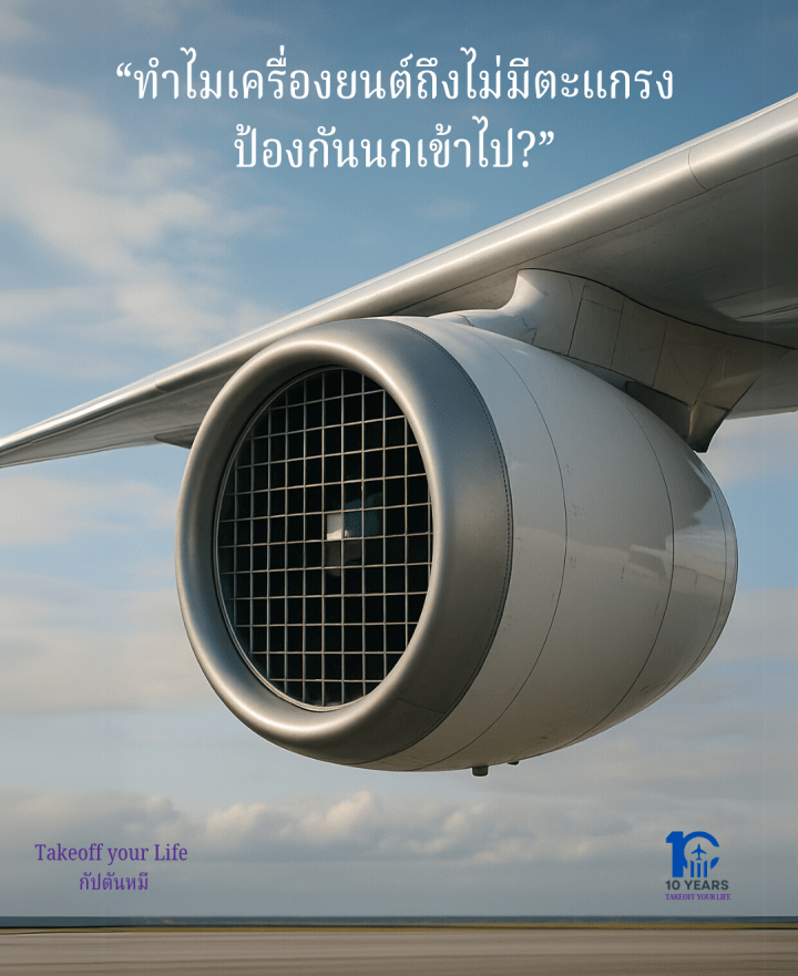 “ทำไมเครื่องยนต์เจ็ทถึงไม่มีตะแกรงป้องกันนกเข้าไป?”ทั้งที่เหตุการณ์ Bird Strike (นกชนเครื่องยนต์/เครื่องบิน) อาจสร้างความเสียหายรุนแรงจนถึงขั้นเครื่องยนต์ดับได้