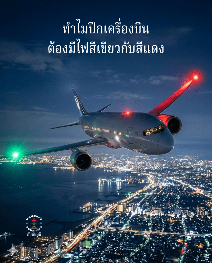 🚩 ปริศนาแสงไฟบนท้องฟ้า ทำไมปีกเครื่องบินต้องมีไฟสีเขียวกับสีแดง
